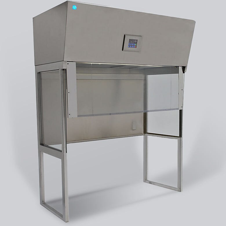 Vertical laminar flow hood provides a unidirectional flow of HEPA-filtered air to meet ISO 5 particle rquirements (5-foot stainless steel model shown) | 2001-31C displayed