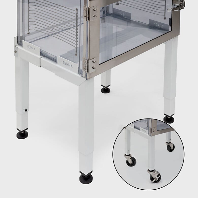 Stainless Steel and powder-coated steel stands adjust to fit cabinets, desiccators and cleanroom equipment of any size. | 1609-20 displayed