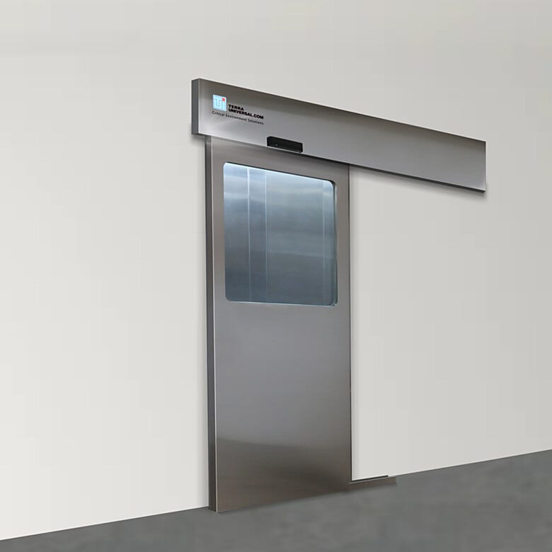 Stainless steel half view right sliding pre-hung automatic door  |  5556-13-RS displayed