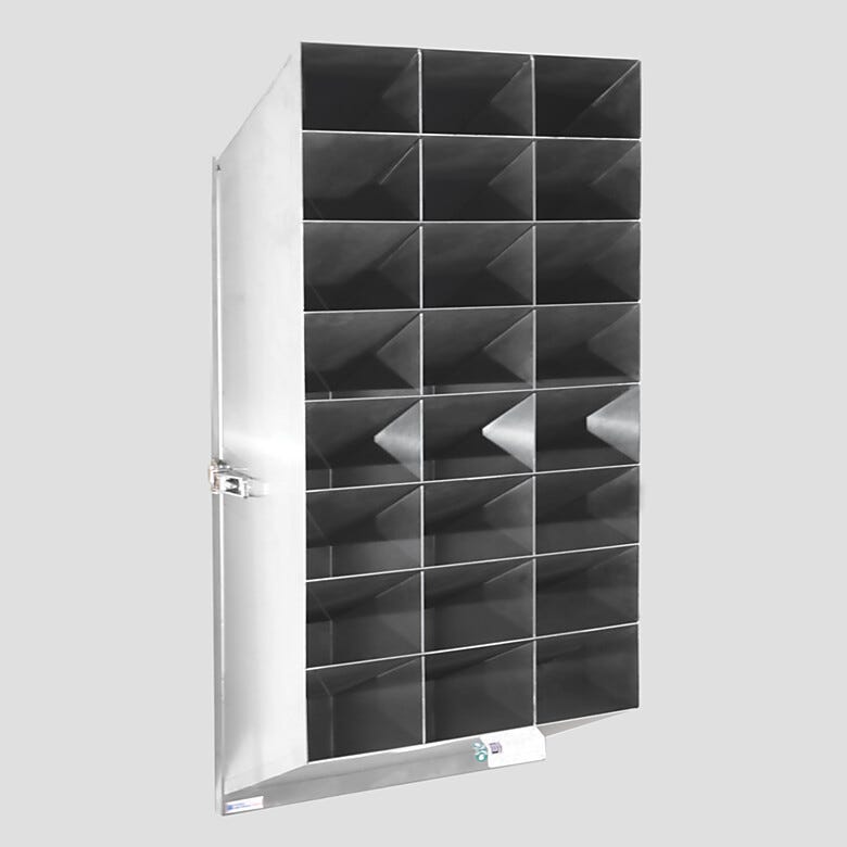 Detachable BioSafe® safety glasses holder with 24-compartments in 304 stainless steel, wall-mount, 10.1