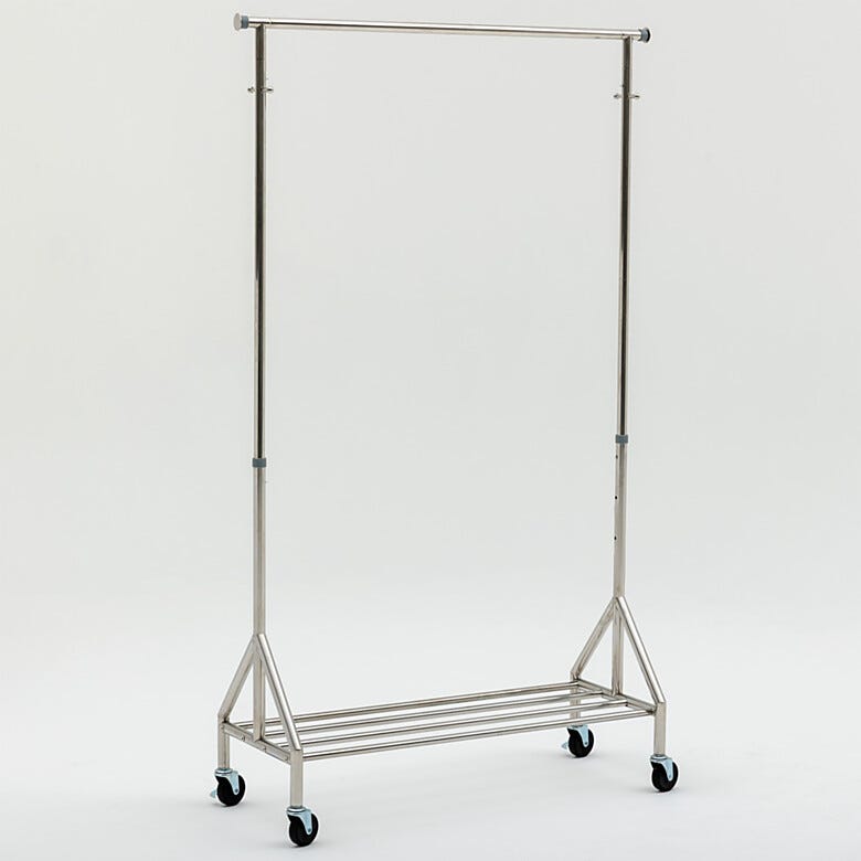 Stainless steel gowning rack engineered for stability, adjustability, and cleanroom safety | 9230-16 displayed
