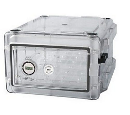 Secador 1.0 is a Bel-Art portable desiccator made from Copolyester. Includes a humidity meter to measure relative humidity of the chamber.  |  1538-08 displayed