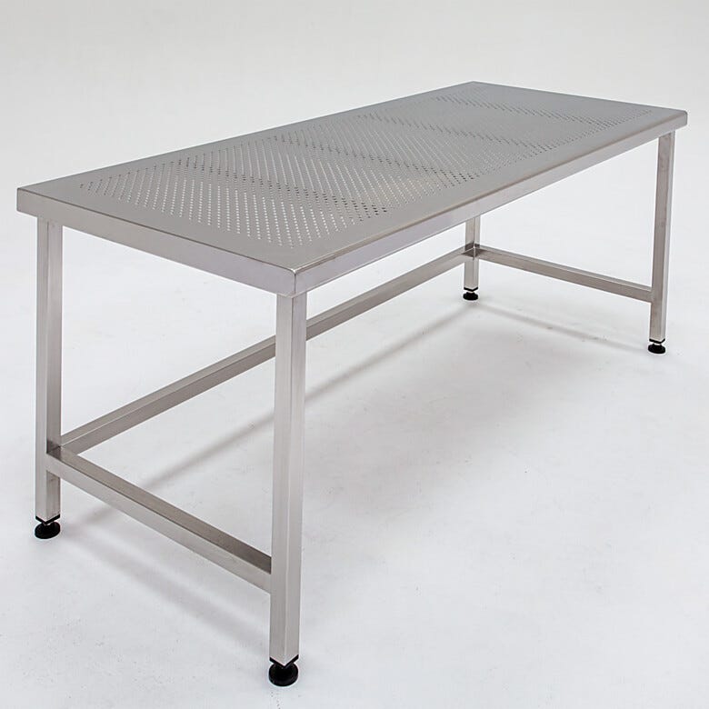 Cleanroom-compliant, ISO 4, table with perforated top to optimize airflow and minimize dust accumulation | 9604-57 displayed