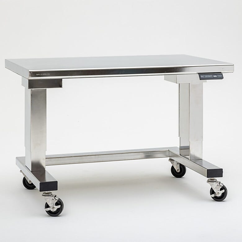 Fully enclosed adjustable height work station suited for critical environments. Electropolished finish optional.  |  9605-34-E displayed
