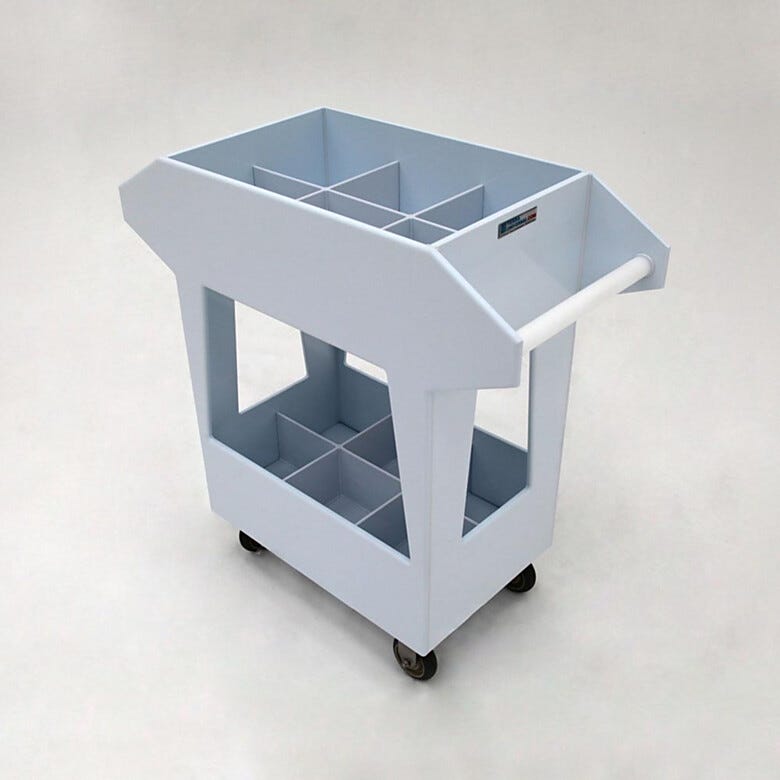 Polypropylene chemical cart with 12 compartments for safely transporting acids and corrosive chemicals | 3401-50 displayed