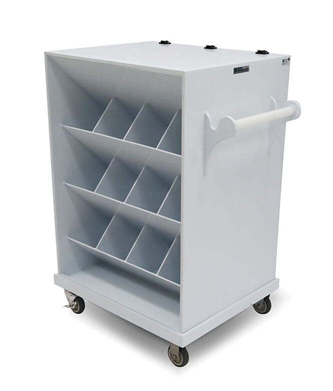 Chemical transfer cart with 24 angled compartments for safe storage, plus 1 top storage compartment | 3401-53 displayed