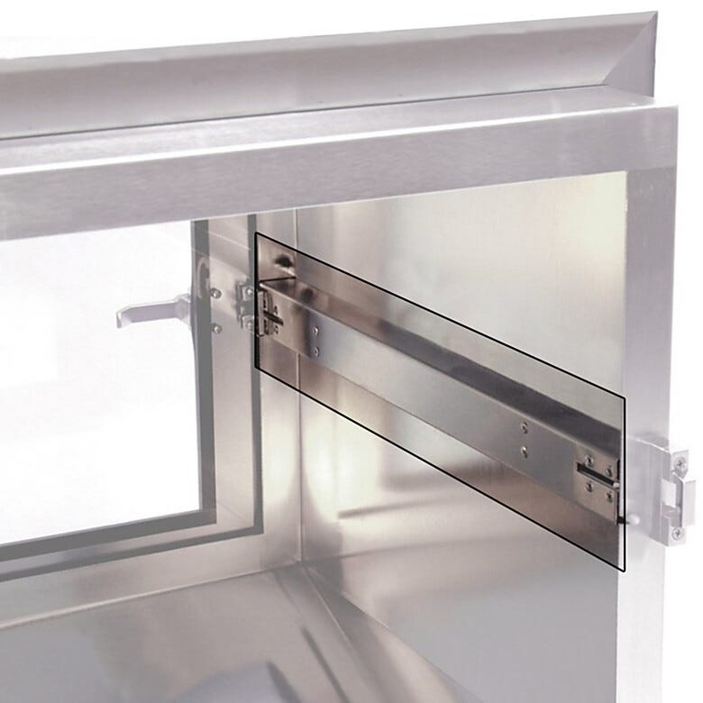 This mechanical interlock automatically locks the opposing door without the need to activate a latch or switch