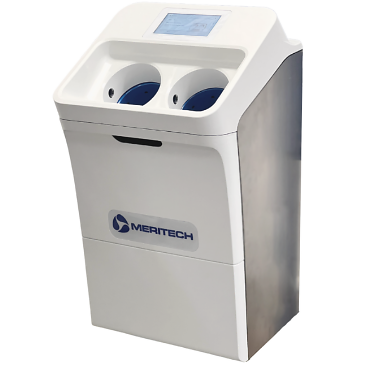 CleanTech EVO Wall Automated Handwashing Station by Meritech removes more than 99% of dangerous pathogens in 12 seconds; #CT-EVO-W includes hygiene solution | 1017-61 displayed