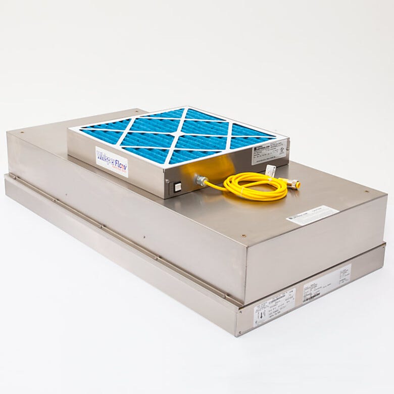 WhisperFlow™ Stainless Steel ULPA Fan Filter Unit captures 99.995% of 0.12-µm particles; stainless steel housing and filter frame | 6601-24-USS displayed