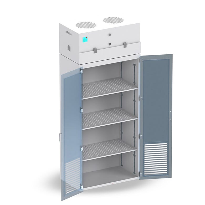 Valuline® chemical-resistant polypropylene cabinet with built-in venting blower module and activated carbon filter | 4102-60 displayed