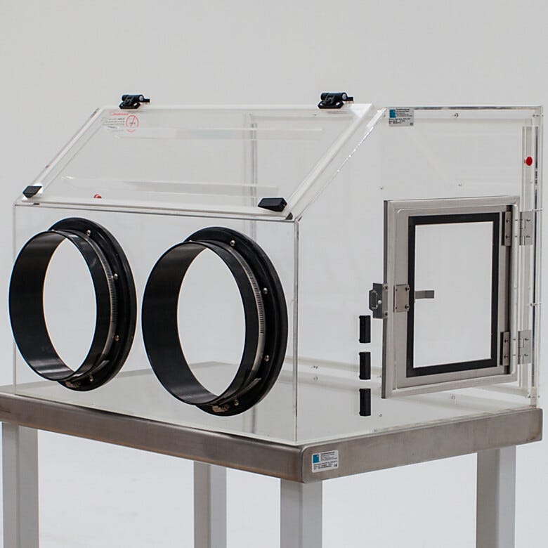 Static-Dissipative PVC ValuLine® Portable Glovebox maintains a low-humisity environment to protect moisture-sensitive parts  |  3308-52 displayed