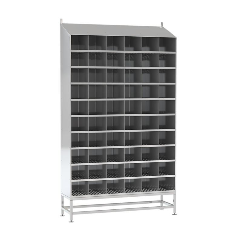 Stainless steel cabinet for storage of tools, hardware, and components rated to at least ISO 6  |  9595-02 displayed