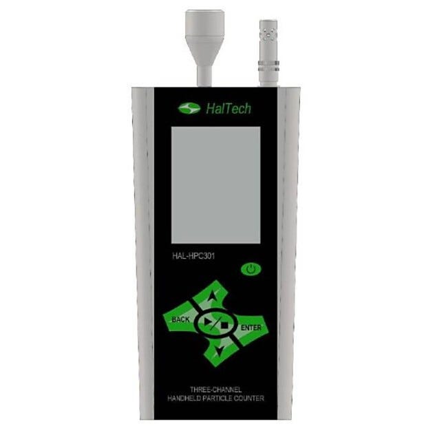 HPC301 3-Channel Handheld Laser Air Particle Counter simultaneously measures 3 user-configured particle sizes; accessories sold separately | 1510-31A displayed