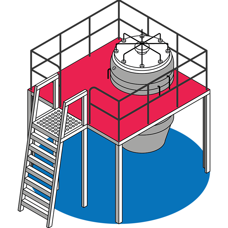 90° Stainless Steel Access Ladder for Process Equipment and Storage Vessels
