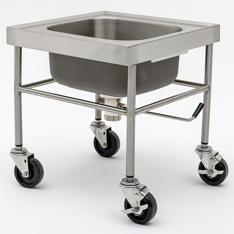 Cleanroom mobile sink with stainless steel construction resists corrosion and chemical damage in wet areas  |  1373-64 displayed