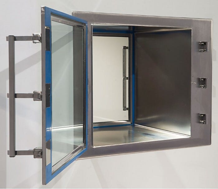 ISO 4 BioSafe® Pass-Through uses lift-off, autoclavable doors with inert polyurethane bio-seals - ideal for aseptic processes  |  2636-75C displayed