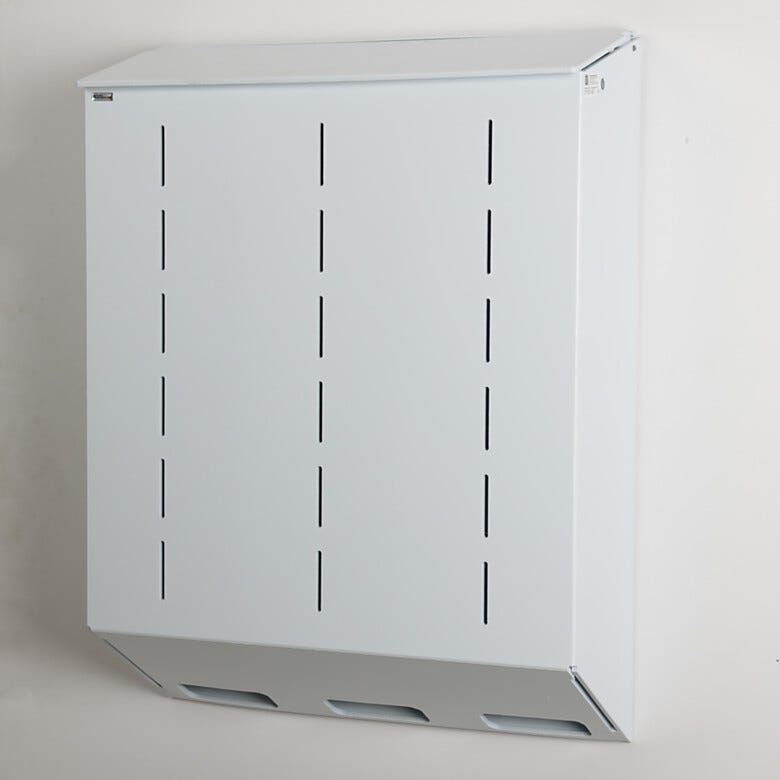 Polypropylene glove holder with 3 compartments, wall mount design and no catch basin, 24