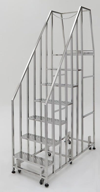 Narrow cleanroom stairs; electropolished stainless steel, perforated steps with platform and safety rail | 2805-10B-316 displayed