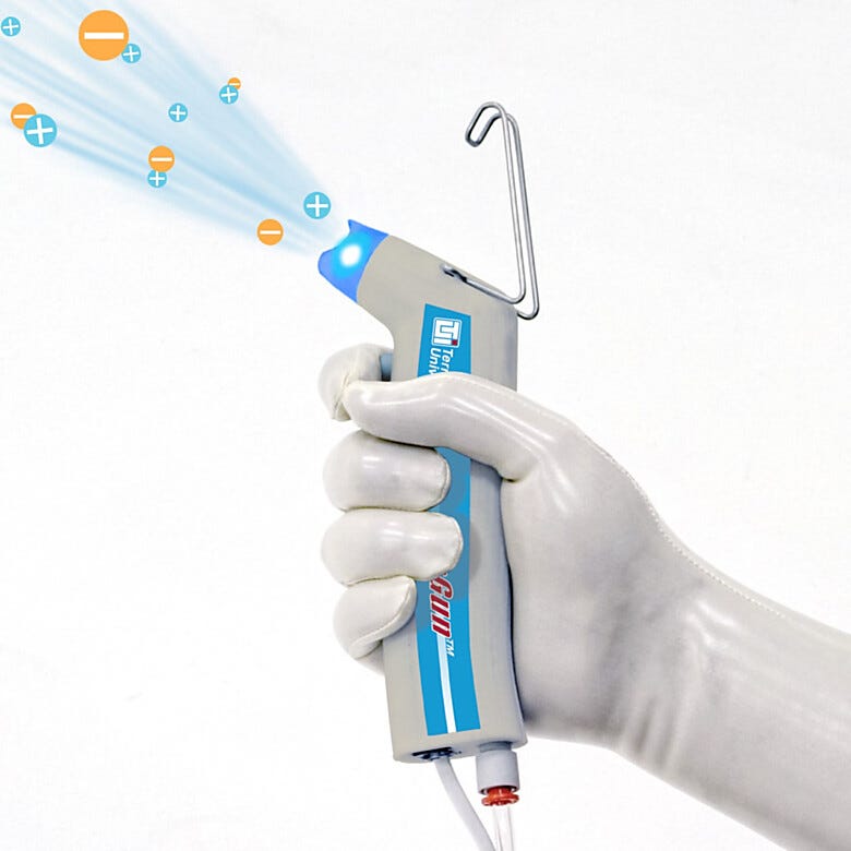 This Ionizing Blow-off Gun neutralizes static surface charges and removes particles with a burst of clean air or nitrogen | 2005-55 displayed