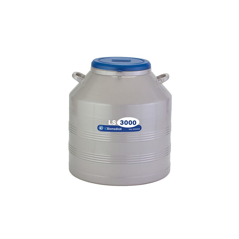 TW LS3000 Cryogenic Refrigerator has an 81L liquid or vapor LN2 capacity and an aluminum body with magniformed necktube; stores 3000 2ml vials | 6900-10 displayed