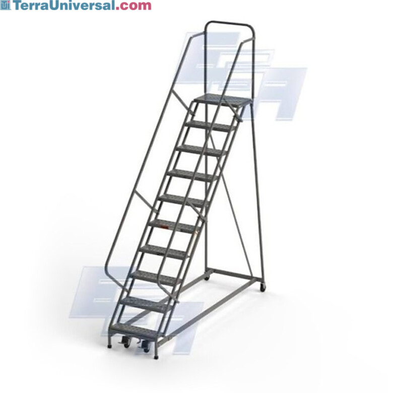EGA EZY-Climb Steel Ladder, 10-Step, EZY-Tread, Handrails, 30