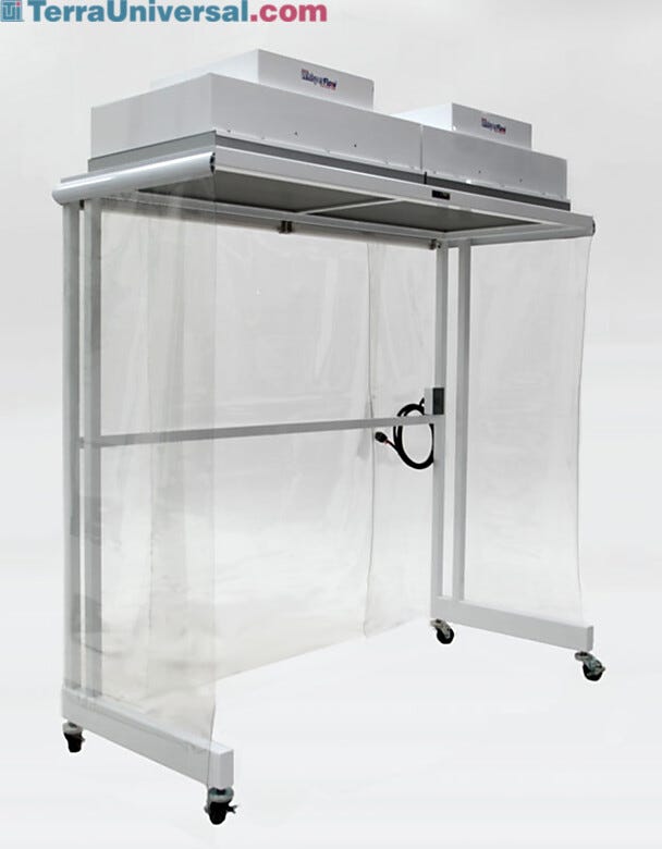 The Portable CleanBooth™ wheels into position above a workbench or equipment to provide an ISO 5-compliant flow of HEPA-filtered air | 1870-02A displayed