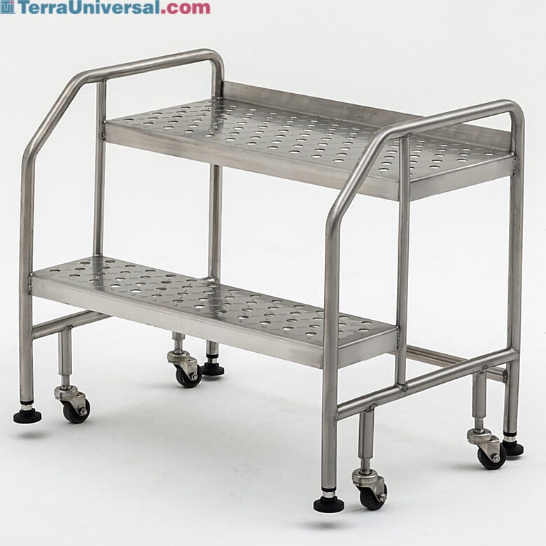 Terra’s BioSafe® 2 step ladder offers a minimized crevice design that streamlines cleaning and limits particle buildup | 2805-83B displayed