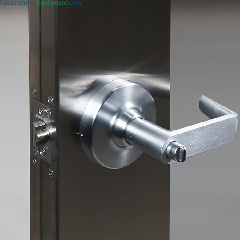 Stainless steel cleanroom door lever with cylindrical lockset | 6603-LP-C displayed