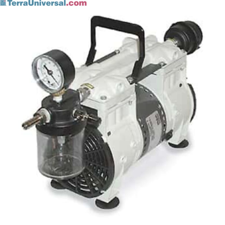 Two head WOB-L piston high capacity vacuum pump w/controller, gauge
