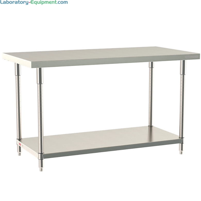 316 Stainless Steel TableWorx Work Tables with 304 SS Legs and Under Shelf by Metro ideal in cleanrooms and biopharma applications; sizes and mobile options  |  1543-PP-03 displayed