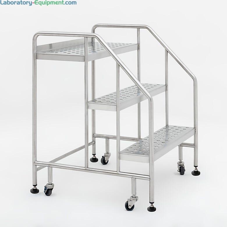 3 step mobile BioSafe® stainless steel ladders are ideal for hygienic environments | 2805-85B displayed