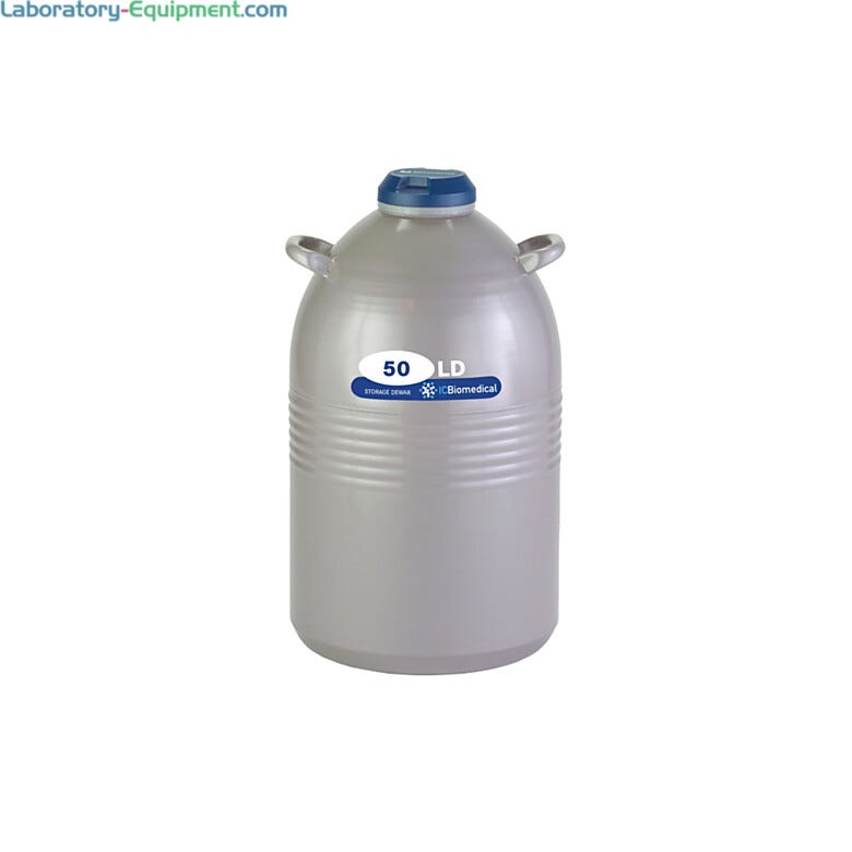 TW 50LDB Dewar by IC Biomedical with 50-liter LN2 capacity and a snap-on cap closure for secure sample storage and dispensing; optional Liquid Withdrawal Device | 6901-06 displayed