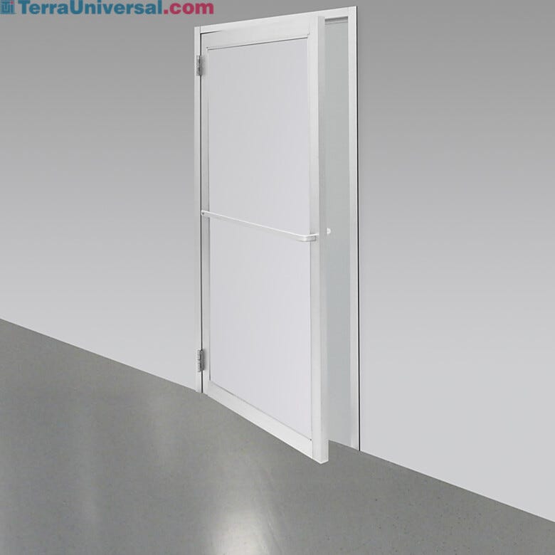 Double swing pre-hung door with powder-coated aluminum frame and polypropylene window for cleanrooms, 72