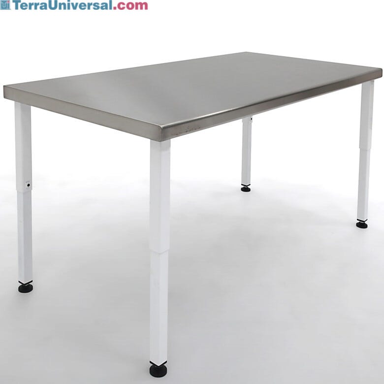 Solid stainless steel top with a power-coated steel base and telescoping legs | 1751-00 displayed