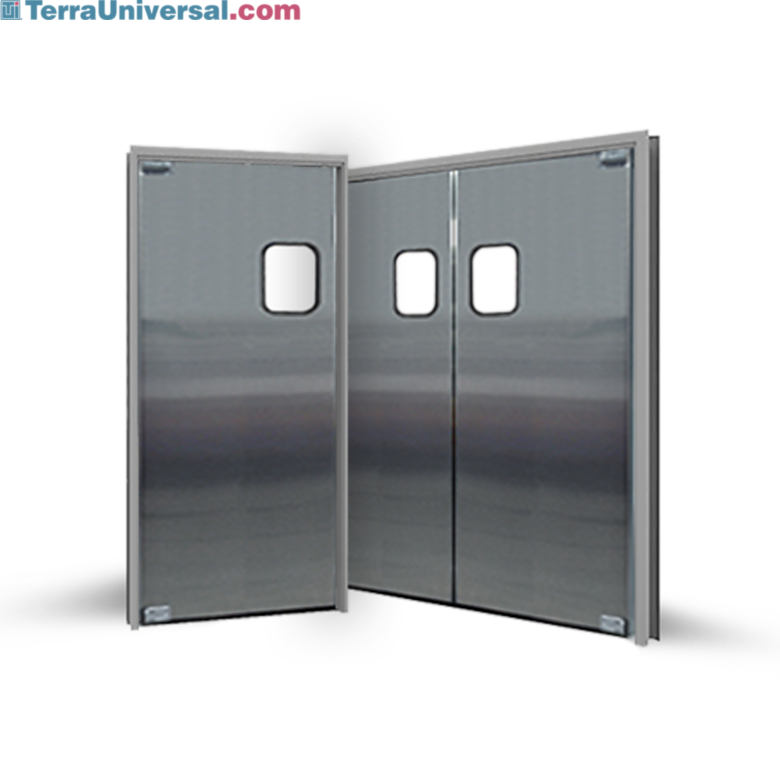 High traffic doors have unique, sleek and tough stainless steel designs