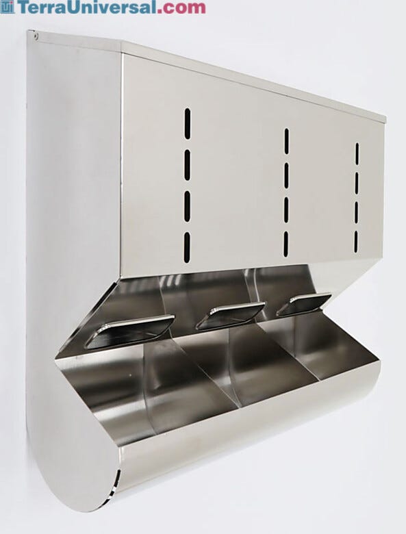 Wall Mounted 3 Compartment Stainless Steel Dispenser with Catch Tray | 4951-32-2-316 displayed