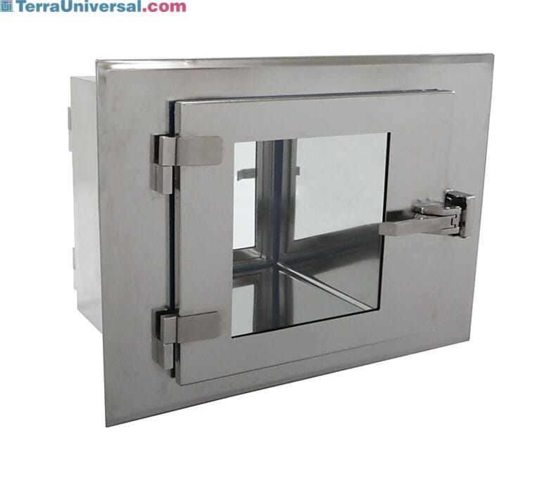 CleanMount® BioSafe® Pass-through mounts flush against cleanroom wall to prevent dust accumulation | 2636-74C displayed