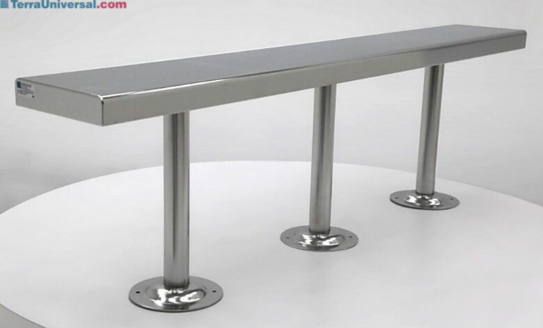 Stainless steel solid-top gowning bench includes posts for floor mounting  |  1530-17-2 displayed