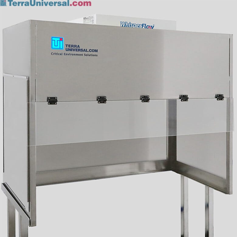 Stainless steel panels provide a durable, non-shedding, and easily sanitizable enclosure for the laminar flow hood. The corrosion-resistant stainless steel is i | 2001-71 displayed