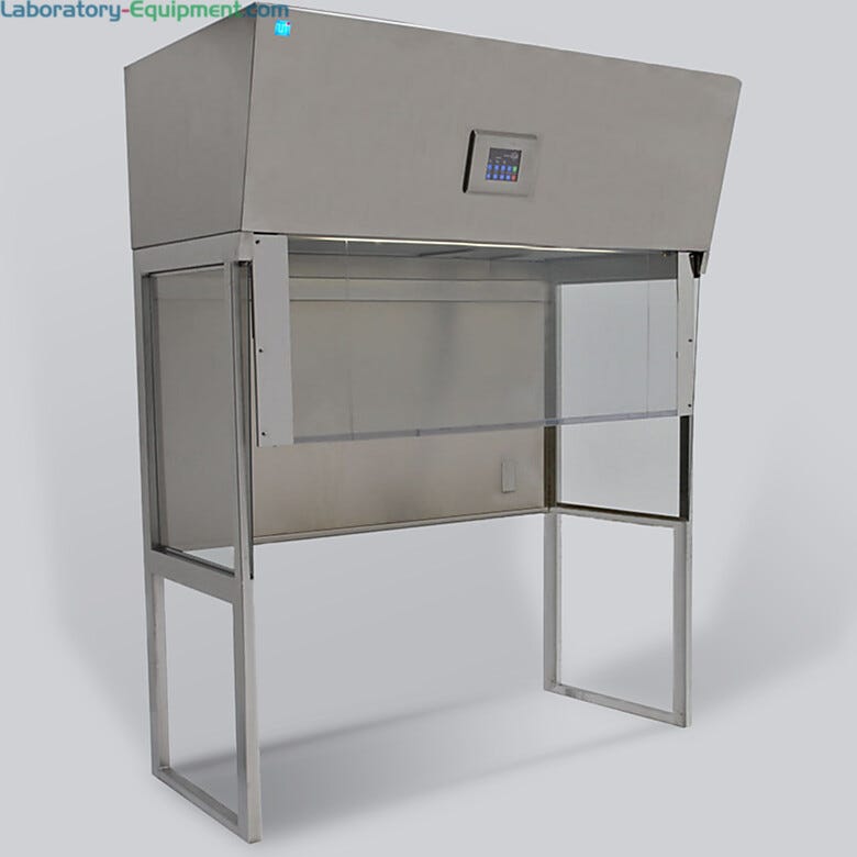 Vertical laminar flow hood provides a unidirectional flow of HEPA-filtered air to meet ISO 5 particle rquirements (5-foot stainless steel model shown) | 2001-31C displayed
