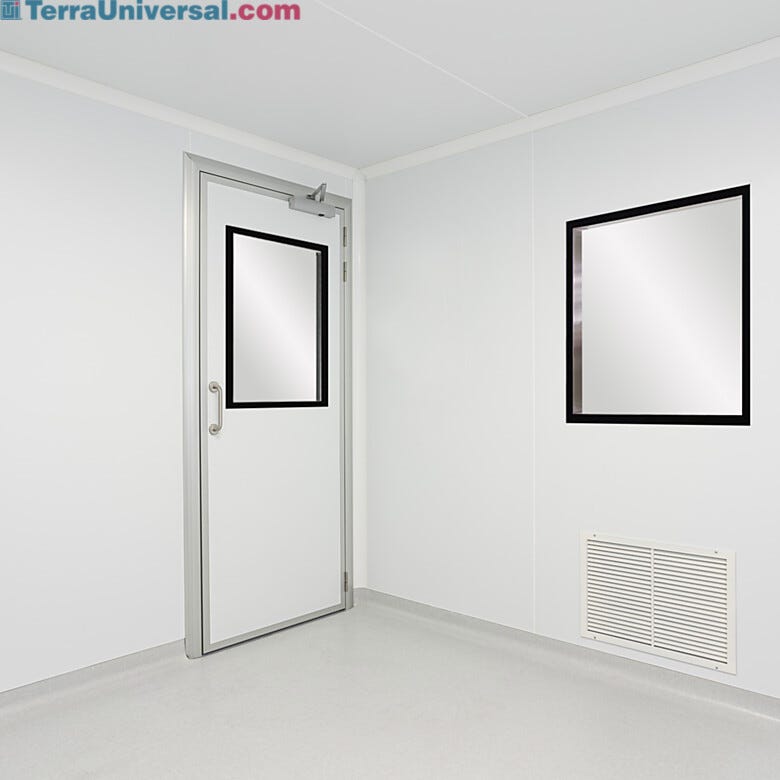 Modular cleanroom wall panel composed of an aluminum honeycomb core with uPVC steel shell provide a stick-built aesthetic | 6603-66 displayed