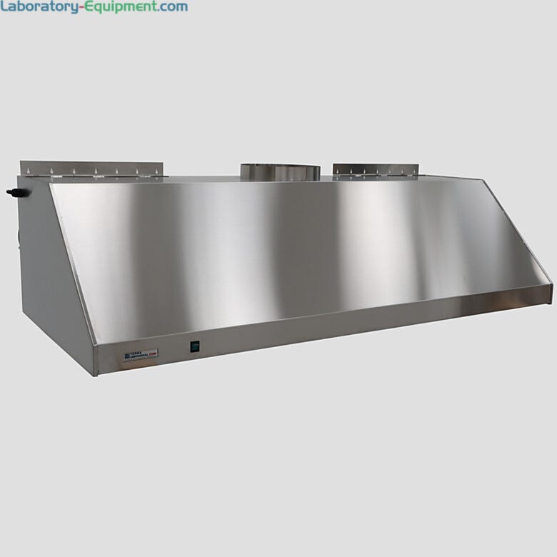 Economical wall-mounted laboratory canopy fume hood is suitable for light-duty applications; 304 stainless steel with built-in LED lighting | 9000-01A displayed
