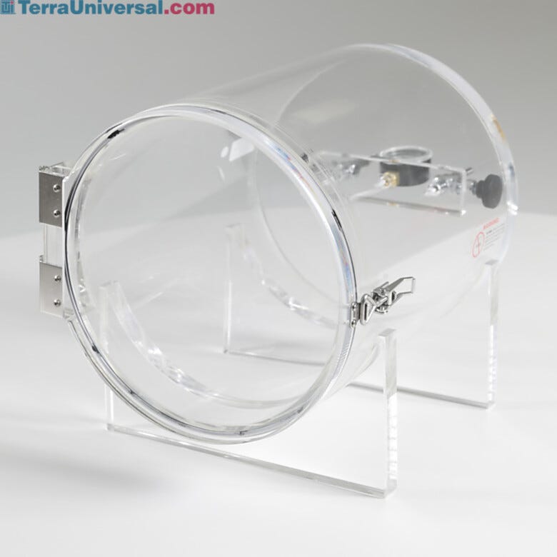 Clear Plexiglass cylindrical vacuum chamber with hinged side access  |  5235-71 displayed