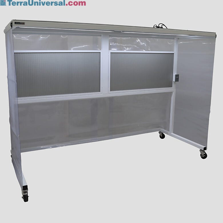 Portable horizontal CleanBooth, three-sided Softwall enclosure and polypropylene ceiling, laminar flow of HEPA-filtered air and castered frame with locking brak  |  1870-21 displayed