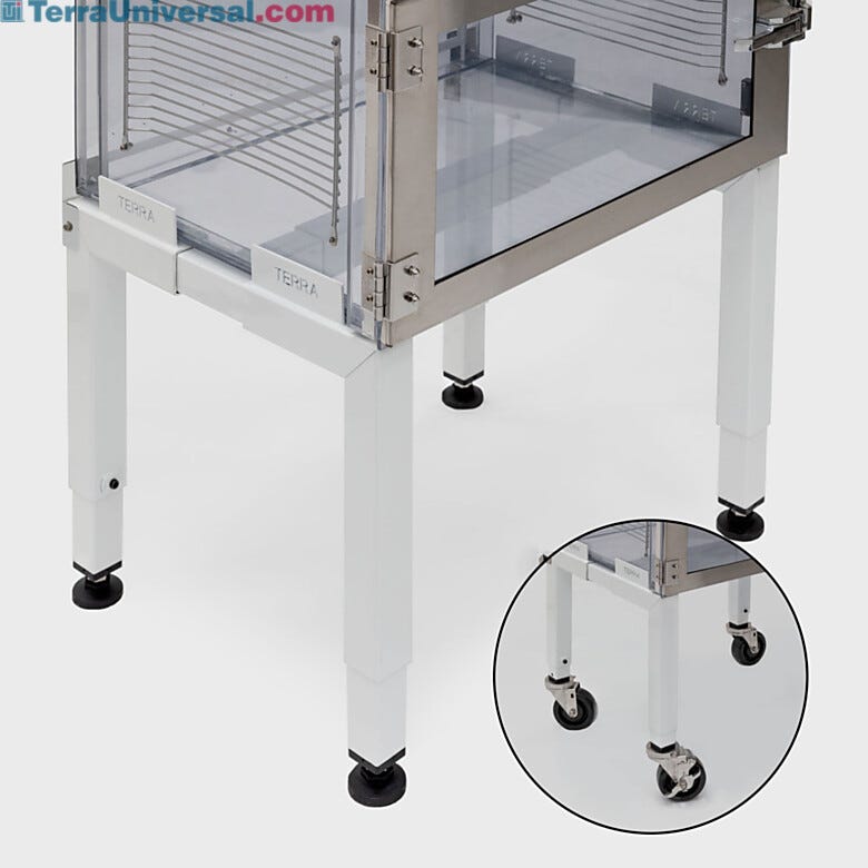 Stainless Steel and powder-coated steel stands adjust to fit cabinets, desiccators and cleanroom equipment of any size. | 1609-20 displayed
