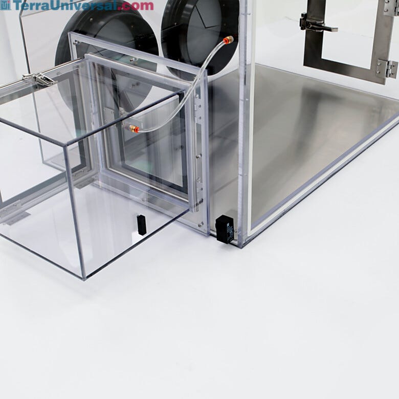 Stainless steel surface mounts inside a plastic glovebox; simplifies cleaning, extends service life; protects from scratches and heavy impacts of dropped items