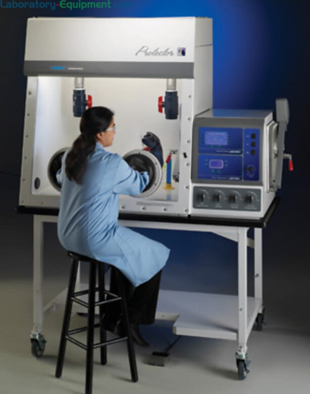 Fiberglass or stainless steel Protector Combination Glove Boxes for use with hazardous or contamination-sensitive materials (shown with optional stand)  |  3644-15 displayed