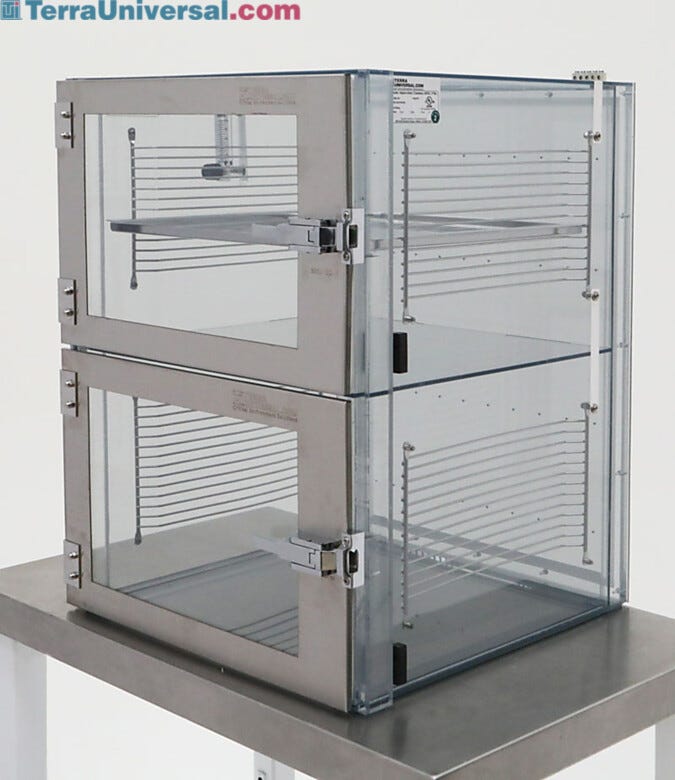 Terra’s two chamber SDPVC IsoDry Desiccator cabinet provides key performance improvements for your most critical humidity requirements | 3950-10D displayed