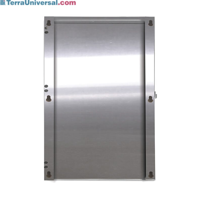 Stainless steel mounting panel for BioSafe® safety glasses holder allows housing to lift off for thorough cleaning  |  4949-04 displayed