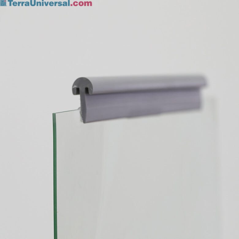 Top portion of transparent anti-static PVC vinyl strip curtain with included hook for easy hanging | 1320S-08 displayed